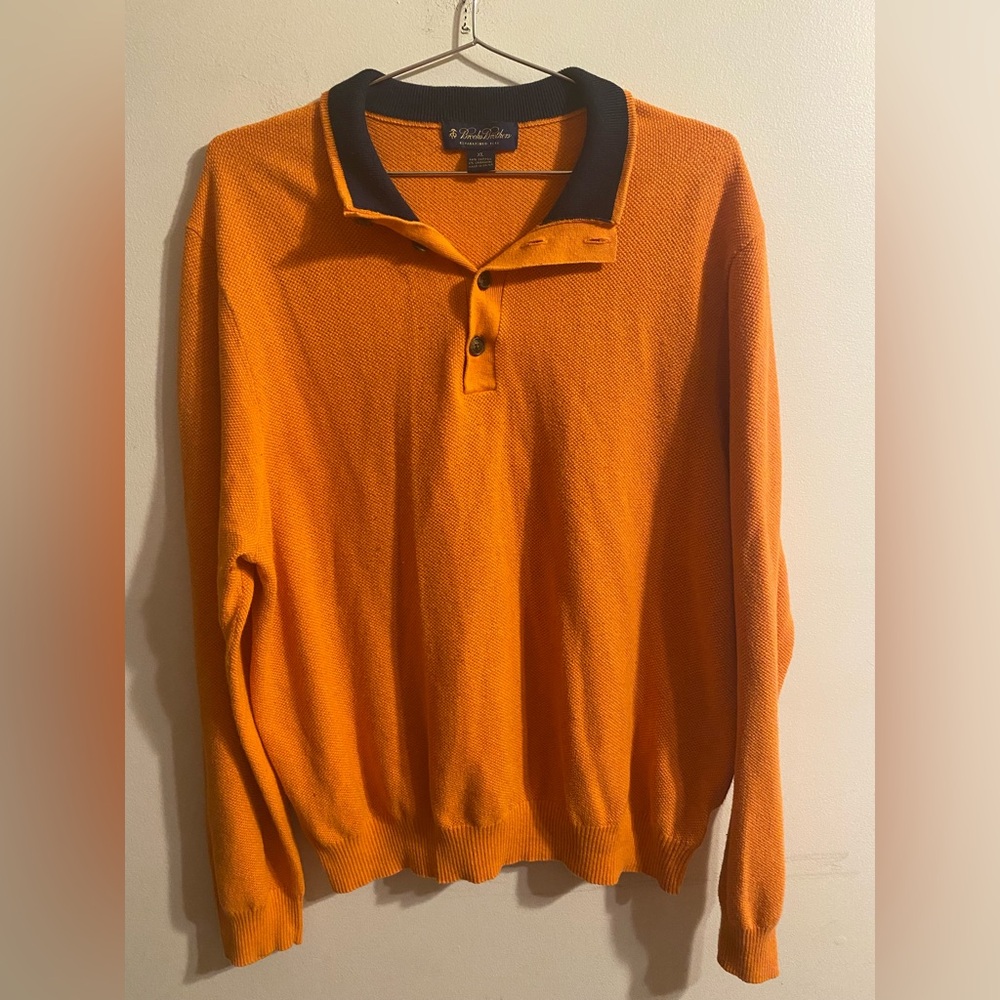 Brooks Brothers Orange Black Cotton/Cashmere‎ Blend 4-Button Sweater Size XL